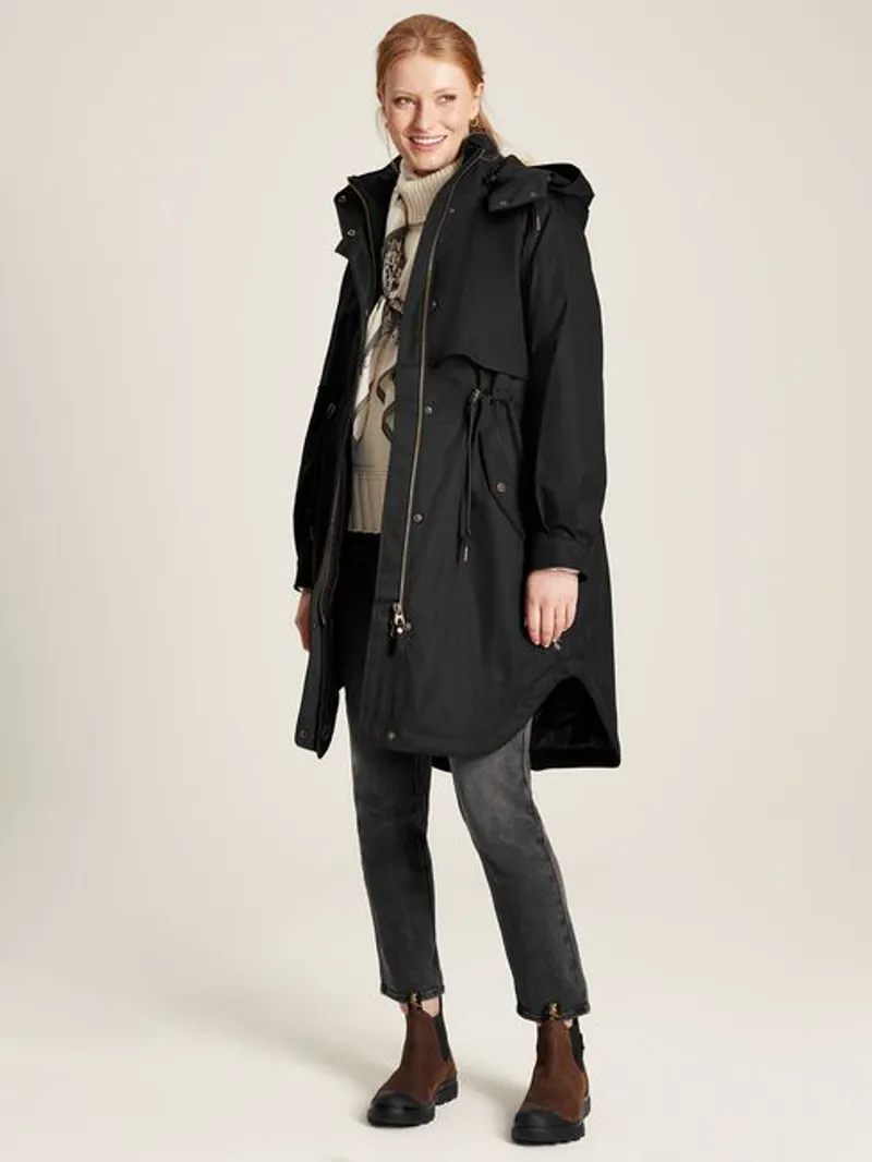 Joules Langford Longline Waterproof Coat with Quilted Lining Black