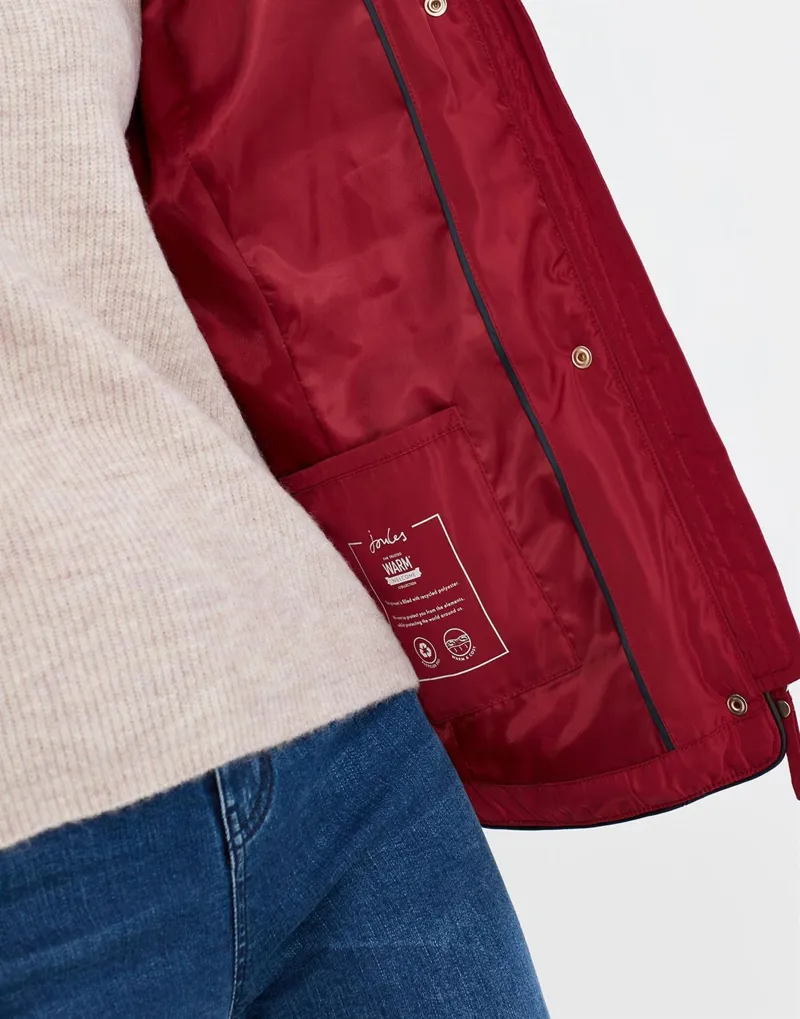 Joules Gosway Fur Trim Padded Coat Red