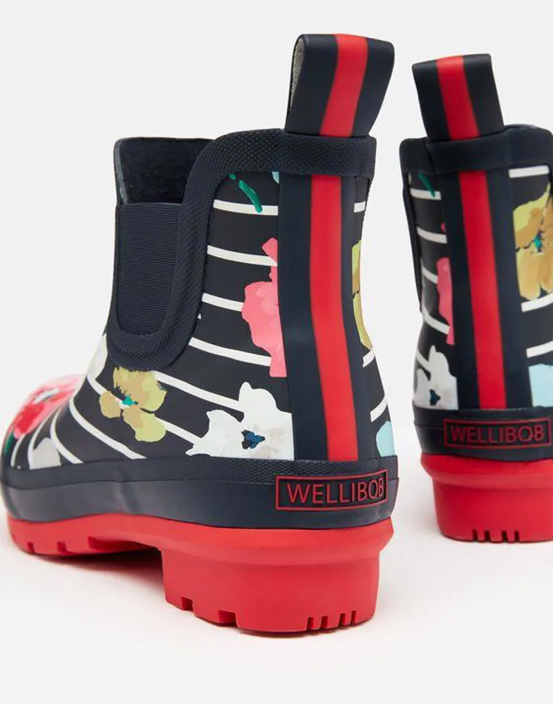 Joules Wellibob Short Height Printed Wellies Blue Stripe Floral